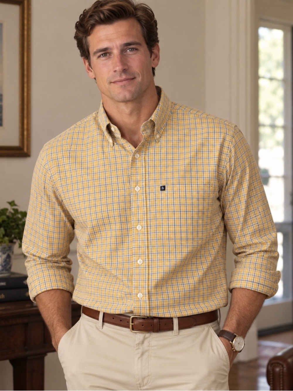 Brooks Brothers 346 Yellow Plaid Button Down Shirt M